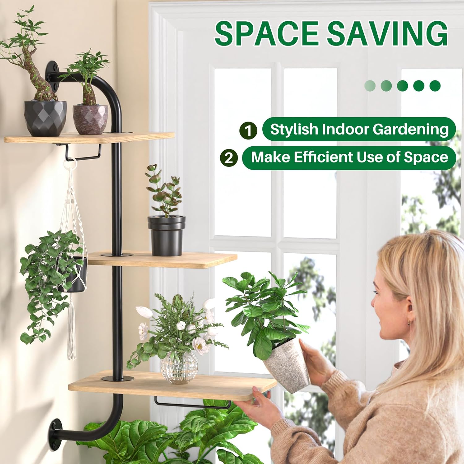 DELLAN 3-Tier Window Plant Shelves, Rotating Wall Mounted Shelf | Space saving rotating plant shelf for window & wall
