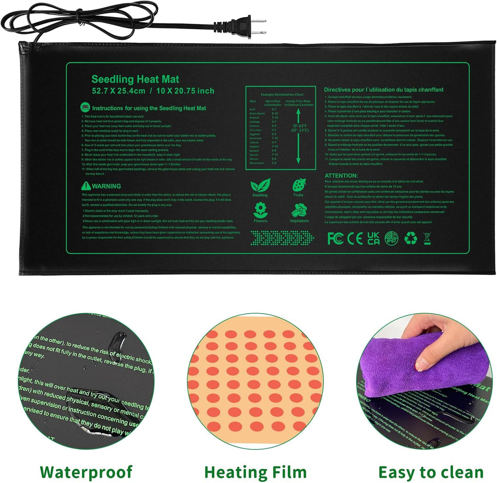 NAMOTEK Seedling Heat Mat, 10" x 20.75" Waterproof Plant Heating Mat, Warm Hydroponic Heating Pad for Indoor Home