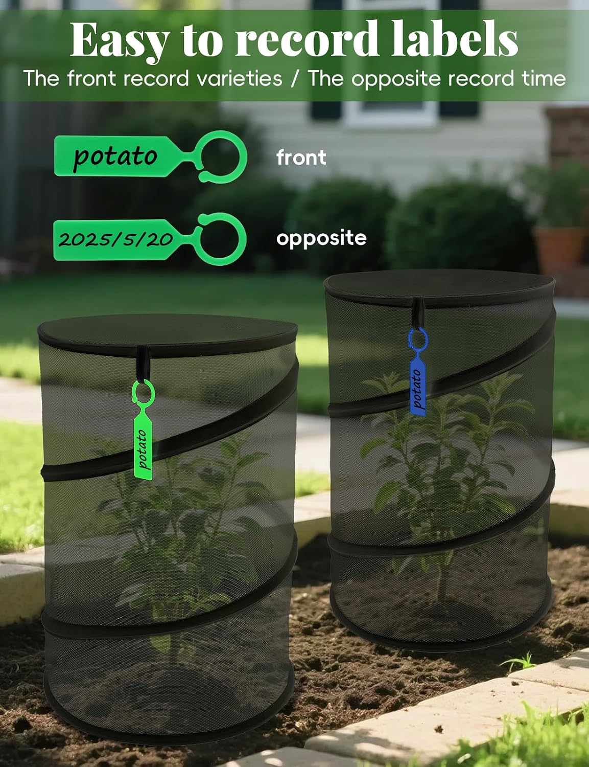 4 Pack Pop Up Plant Covers from Animals, 20" H X 13" D Insect Garden Covers, Round Foldable Mesh Plant Cover, Plant