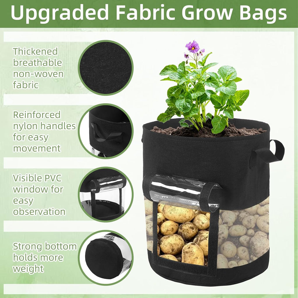 6 Pack 15 Gallon Visible Potato Grow Bags, Thickened Nonwoven Fabric Pots Potato Growing Containers with Handles &