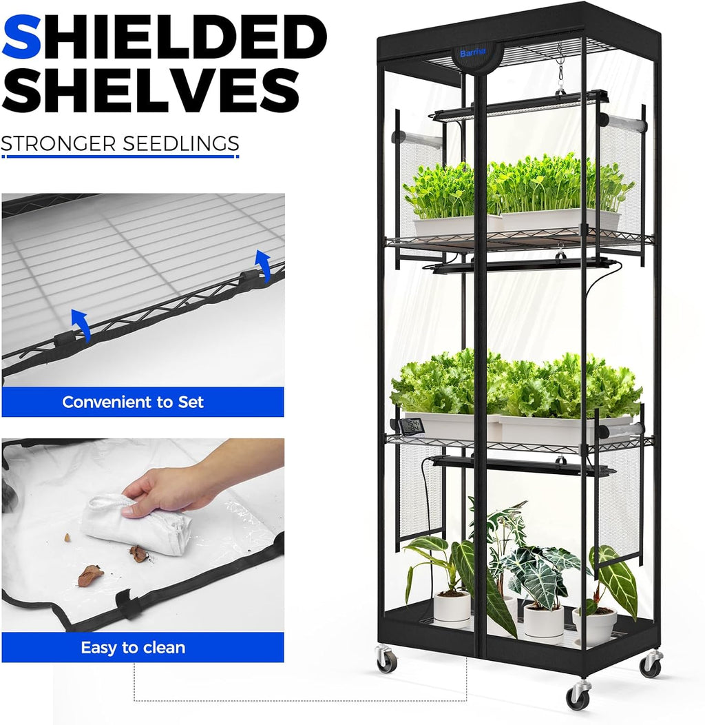 Barrina LP600 Indoor Greenhouse with Grow Light, 4 Tier Stand with Tent | Adjustable Shelf, 75W TX-S25 1.6FT 5000K Full