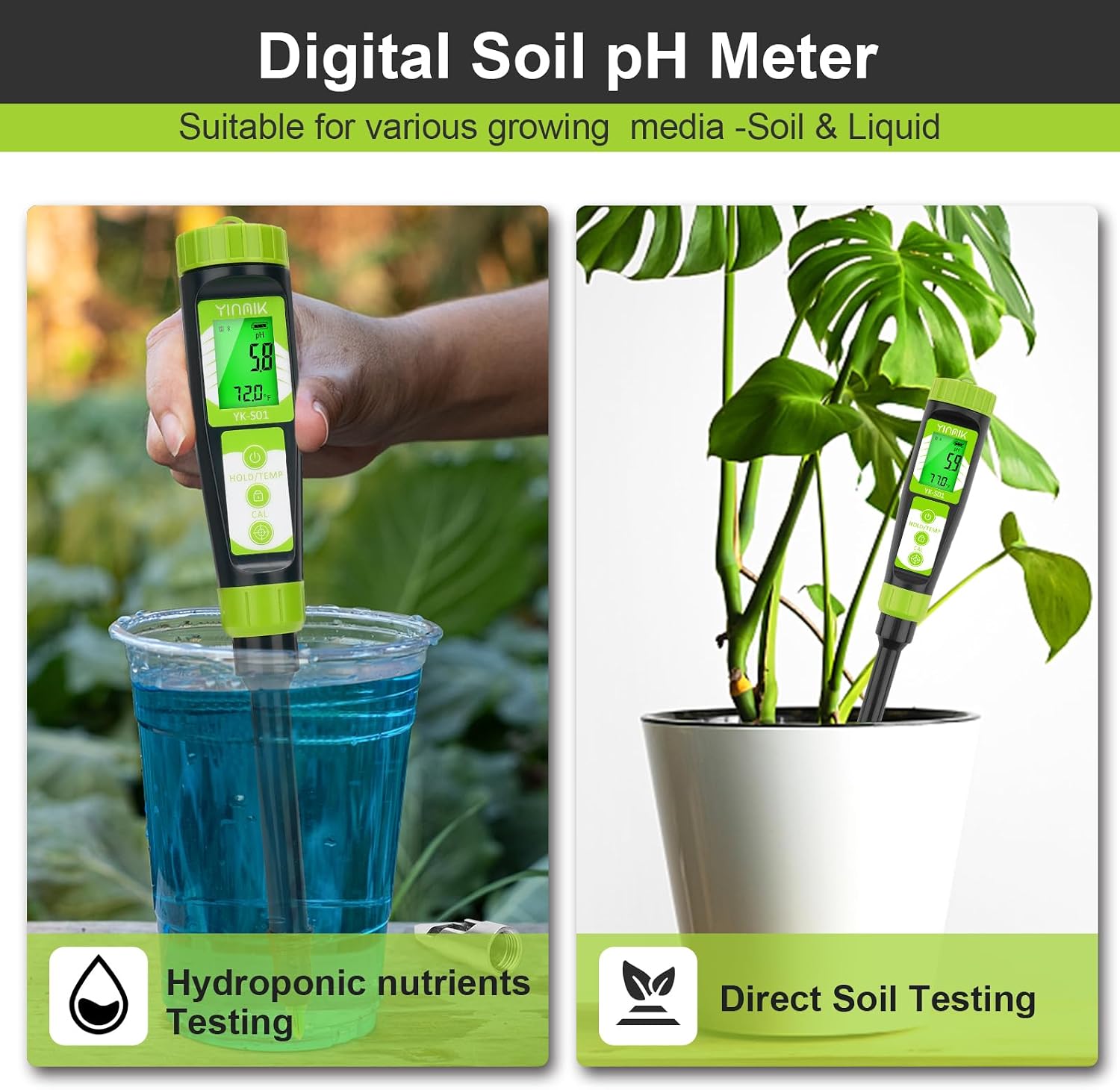 Digital Soil pH Moisture Tester,Plant pH Meter and Moisture Tester Combo | Soil Test Kit for Gardener,Digital 4 in 1