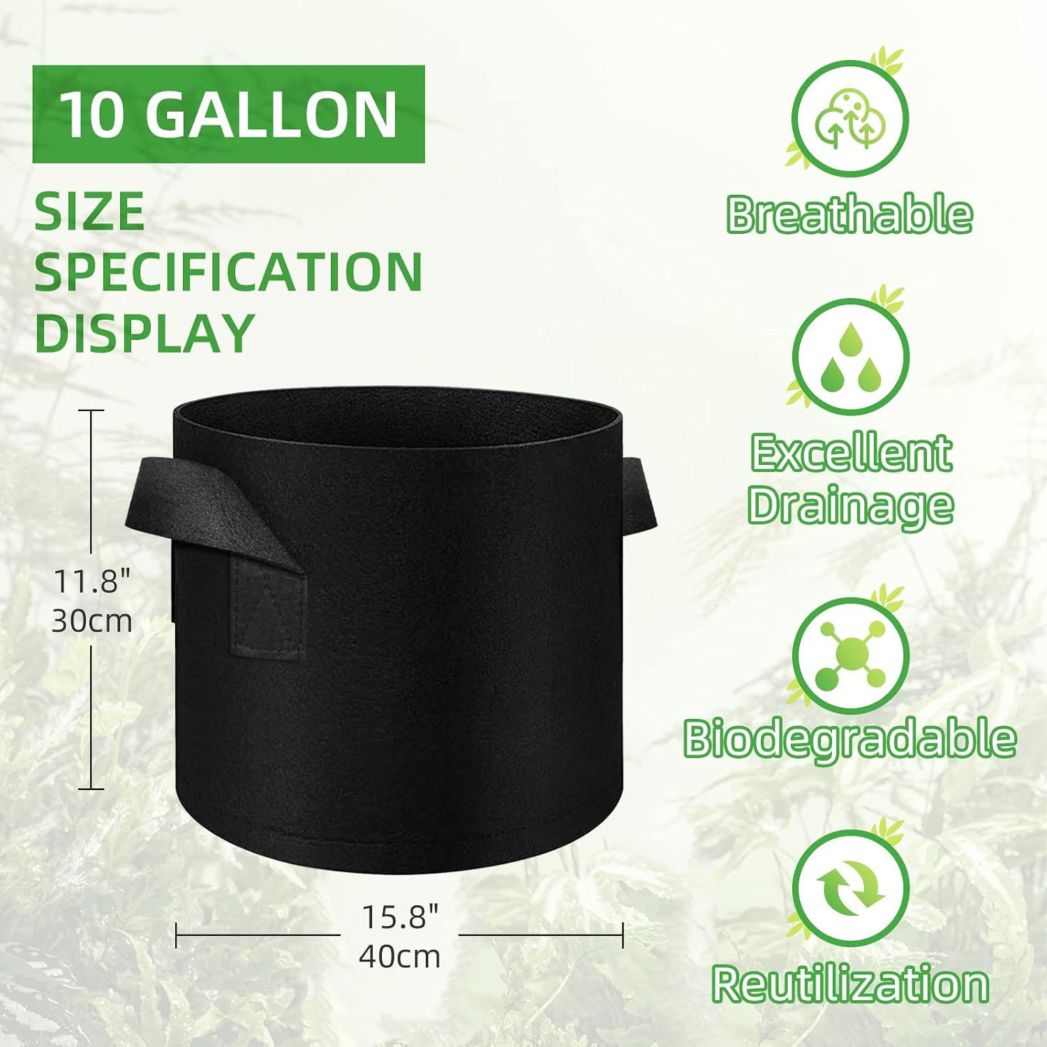 50 Pack 10 Gallon Plant Grow Bags, Breathable Felt Non-Woven Aeration Fabric Plant Grow Pots, Garden Planting