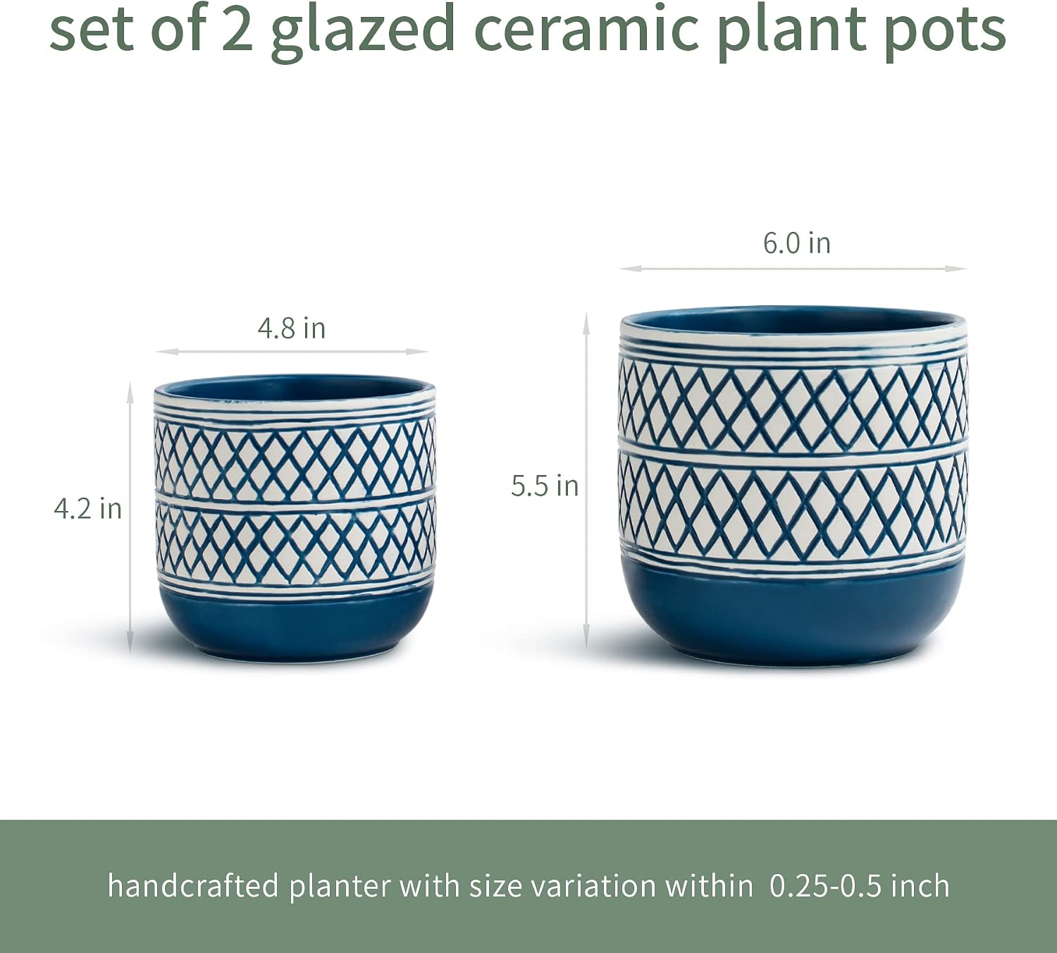 HERDUK Decorative Ceramic Flower Pots Set of 2 – 6 & 4.7 Inch Indoor Plant Pots, Boho Decorative Pots for Plants