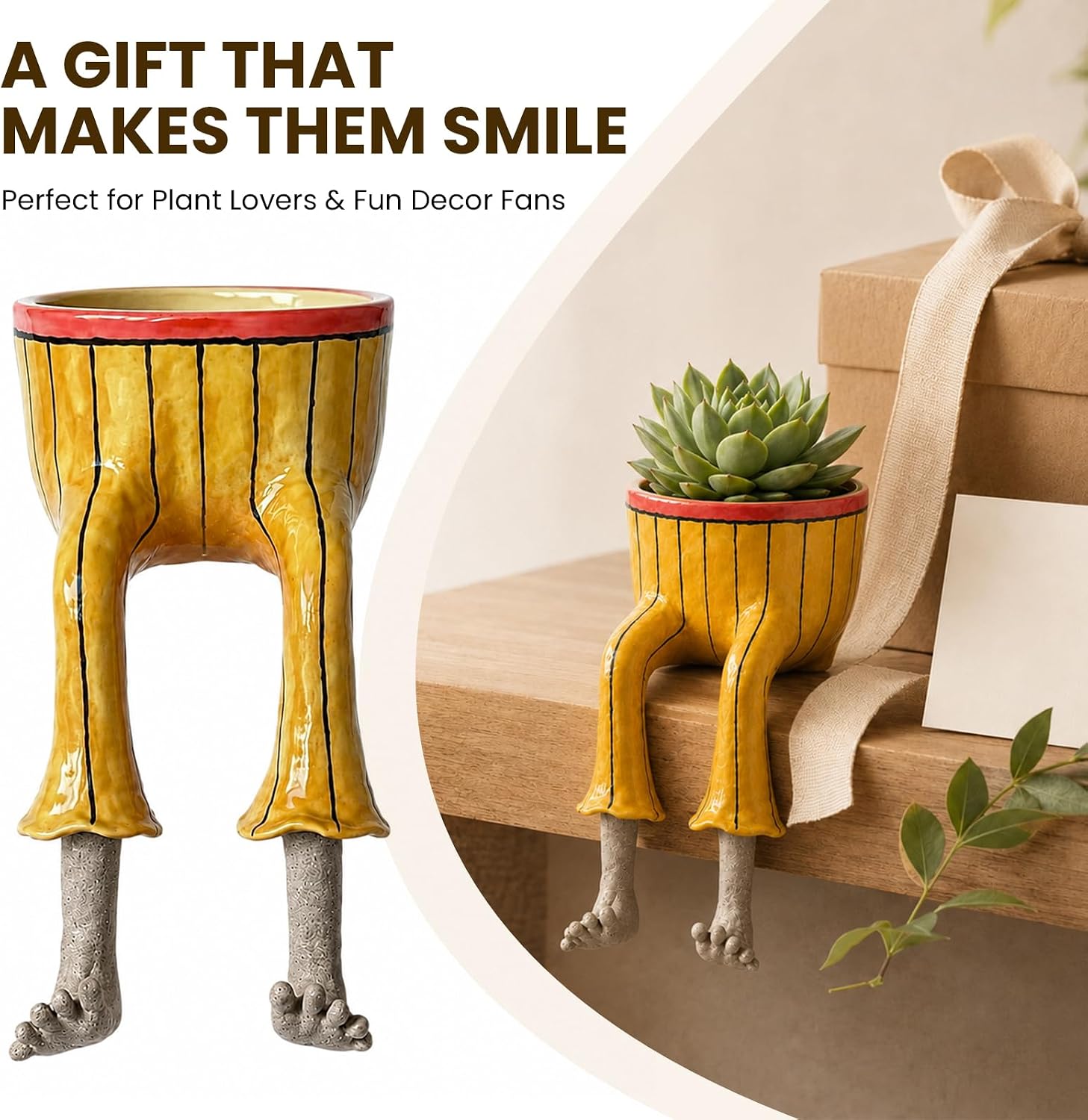 Creative Sitting Human-Shaped Flowerpots, Funny Plant Pot with Legs | Succulent Planters,Unique Resin Design，Cute