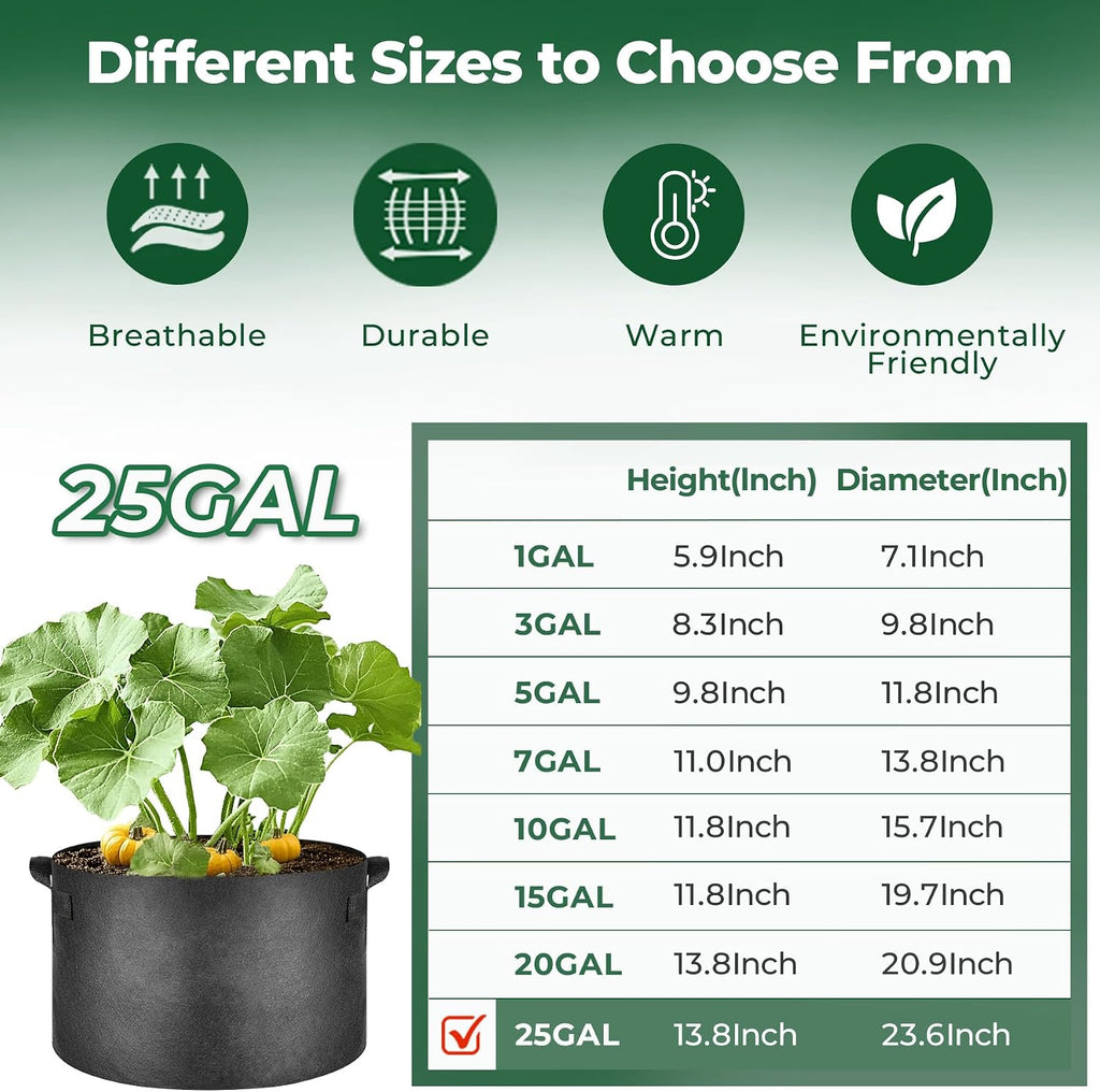 T4U Grow Bags 25 Gallon 5 Pack, Large Fabric Pots for Outdoor Plants Trees | Saplings shrubs planters, Heavy duty