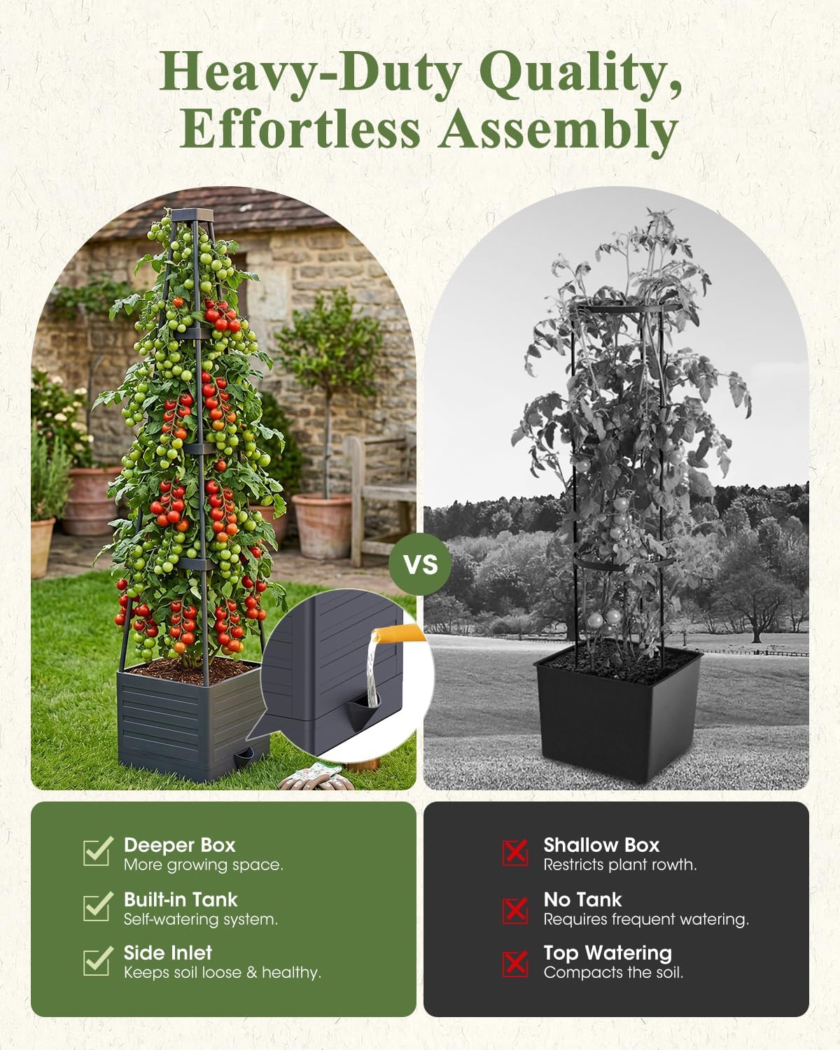 2-Pack Tomato Planter with Trellis, 57" Self-Watering Raised Garden Bed Planter Box, Tomato Cages for Indoor & Outdoor