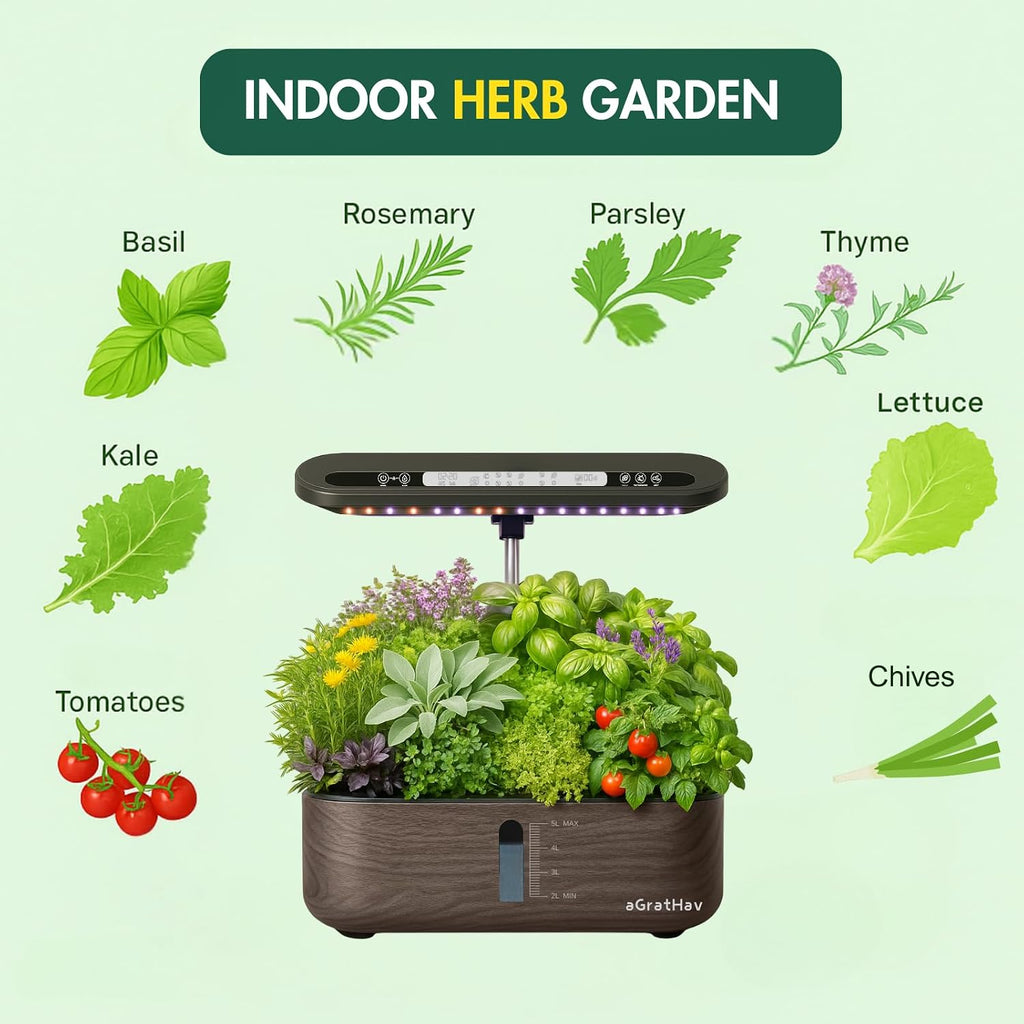 Hydroponics Growing System Kit, Indoor Herb Garden, 14 Pods Upgraded LCD Display, LED Grow Light Quiet Smart Water Pump