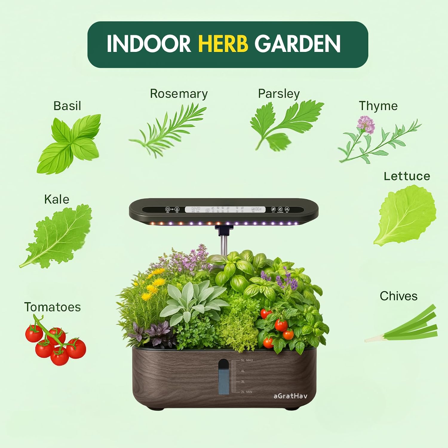 Hydroponics Growing System Kit, Indoor Herb Garden, 14 Pods Upgraded LCD Display, LED Grow Light Quiet Smart Water Pump