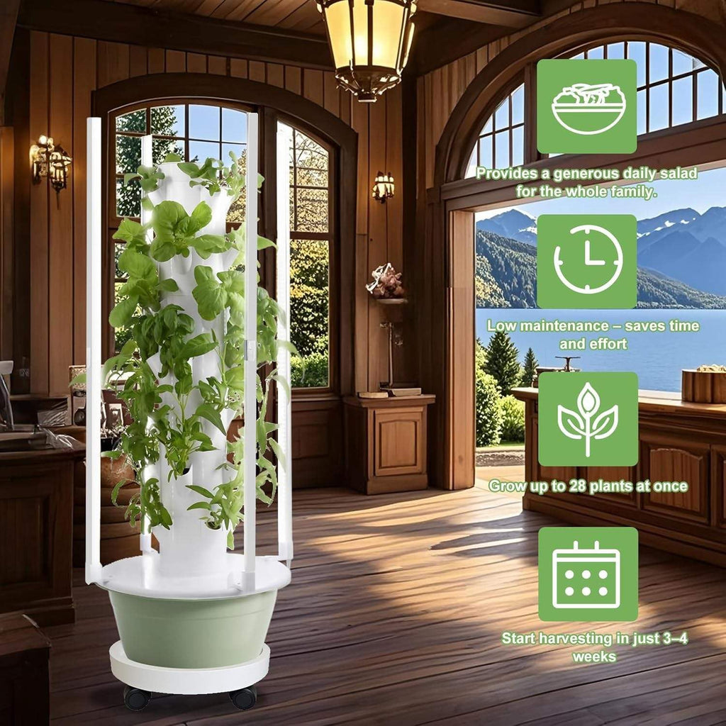 Hydroponic Growing Kit System, Tower Garden Hydroponic Tower with 4 LED Grow Lights, 7 Layer 28 Pots Planter, Indoor