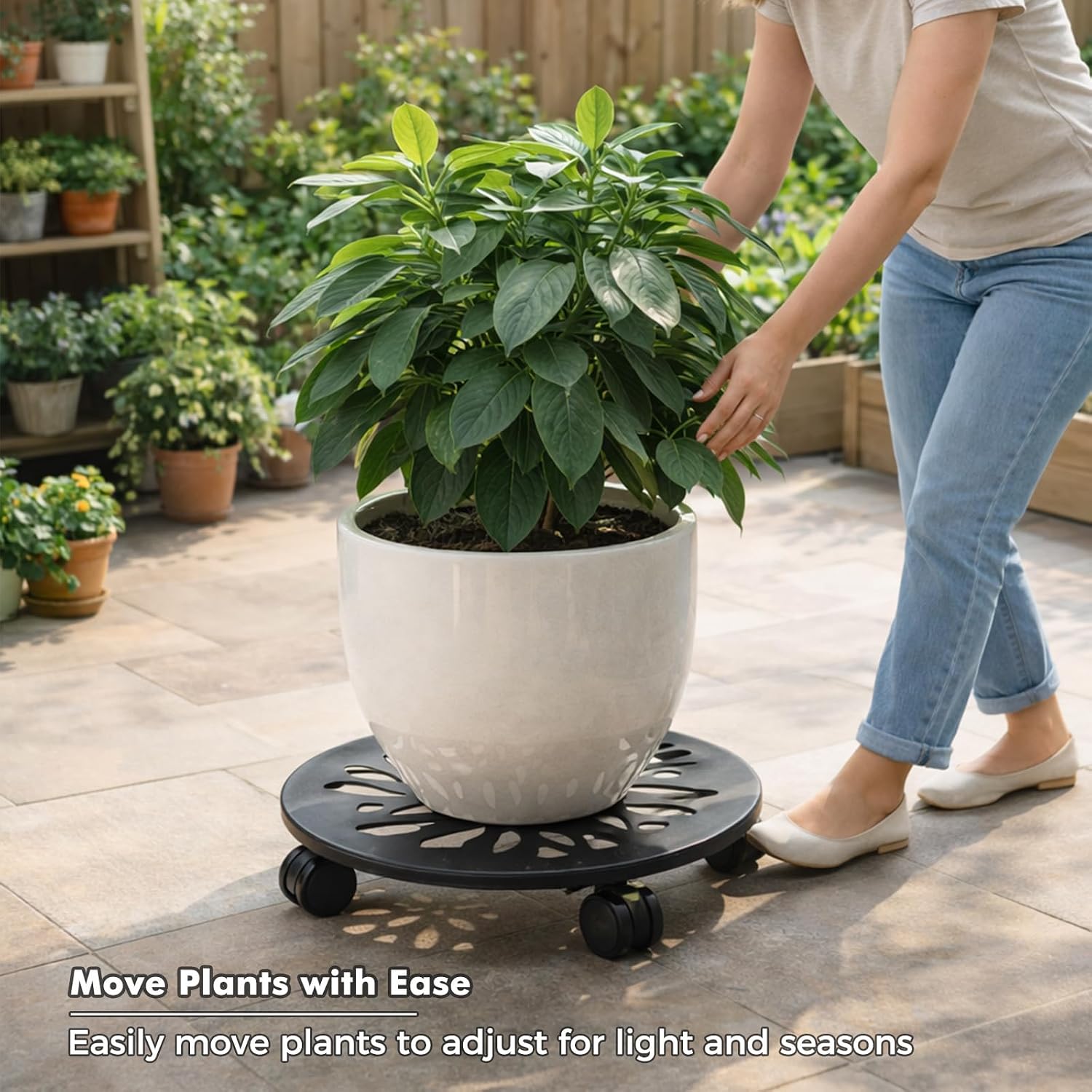 13.5 Inch Plant Caddy with Wheels, 3 Pack Rolling Plant Stand Rollers with Casters Metal Plant Dolly with Wheels Heavy