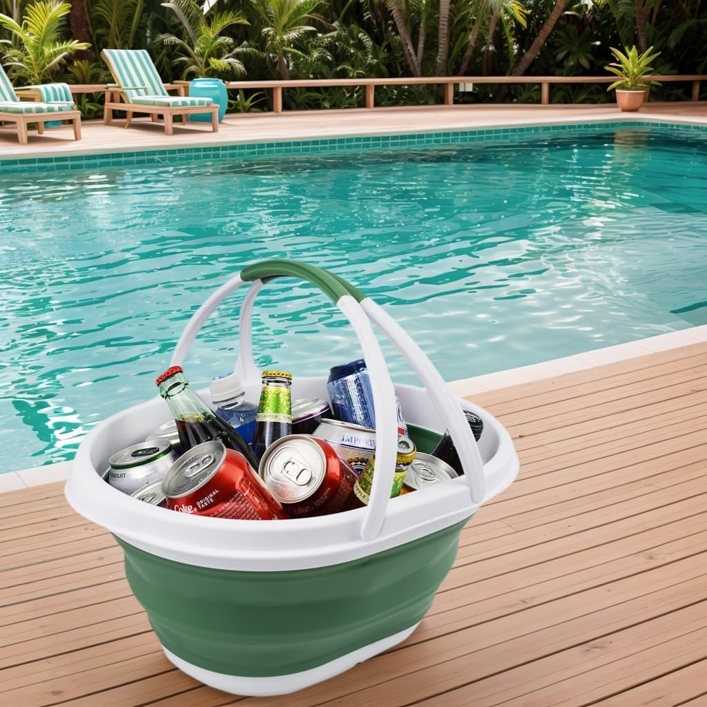 SAMMART Collapsible Basket with Handle 11L (2.9 Gallon) - Portable Outdoor Picnic Basket / Crate - Foldable Storage