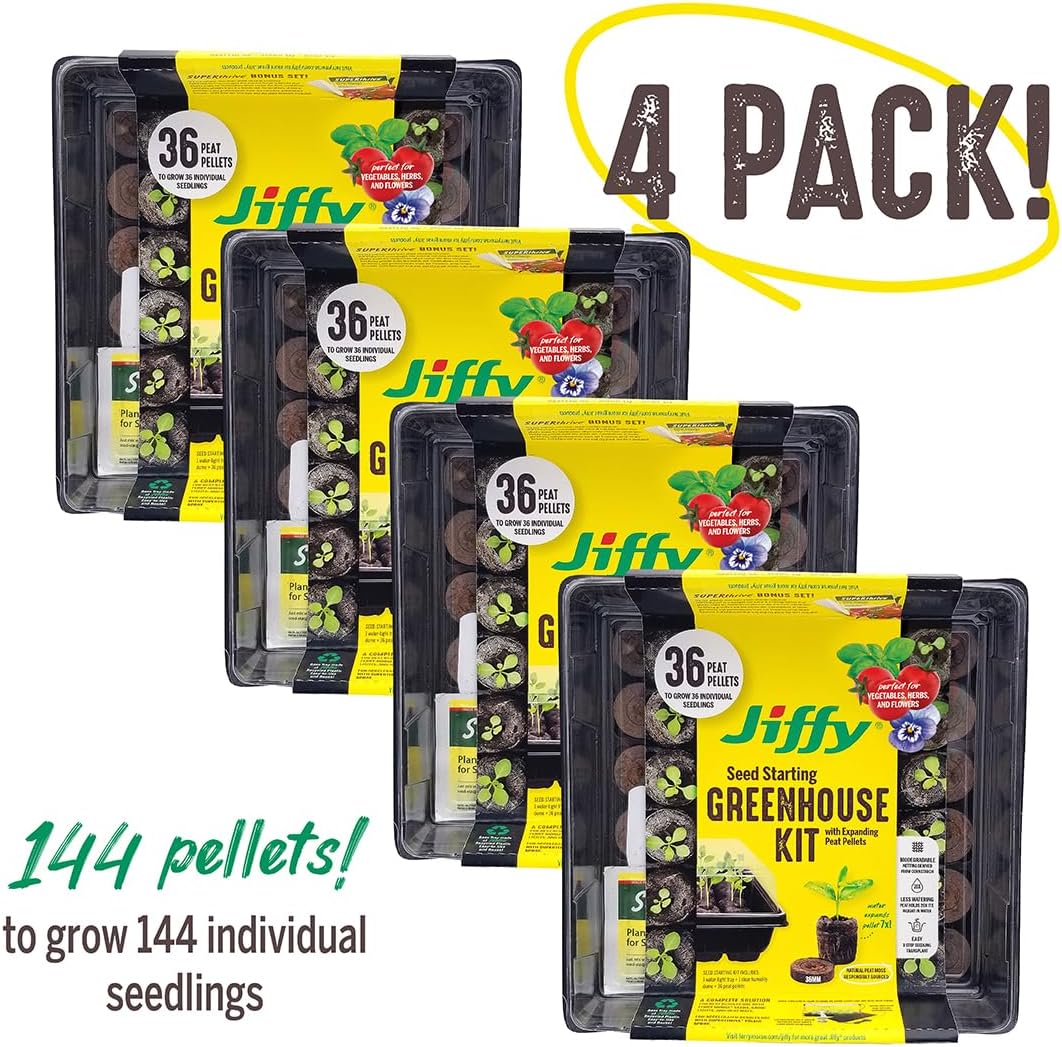 Jiffy Seed Starting Tray Kit - 36 Cell Plant Starter Trays, Portable - 11 x 11 x 4.25 in - Plastic - 4 Pack