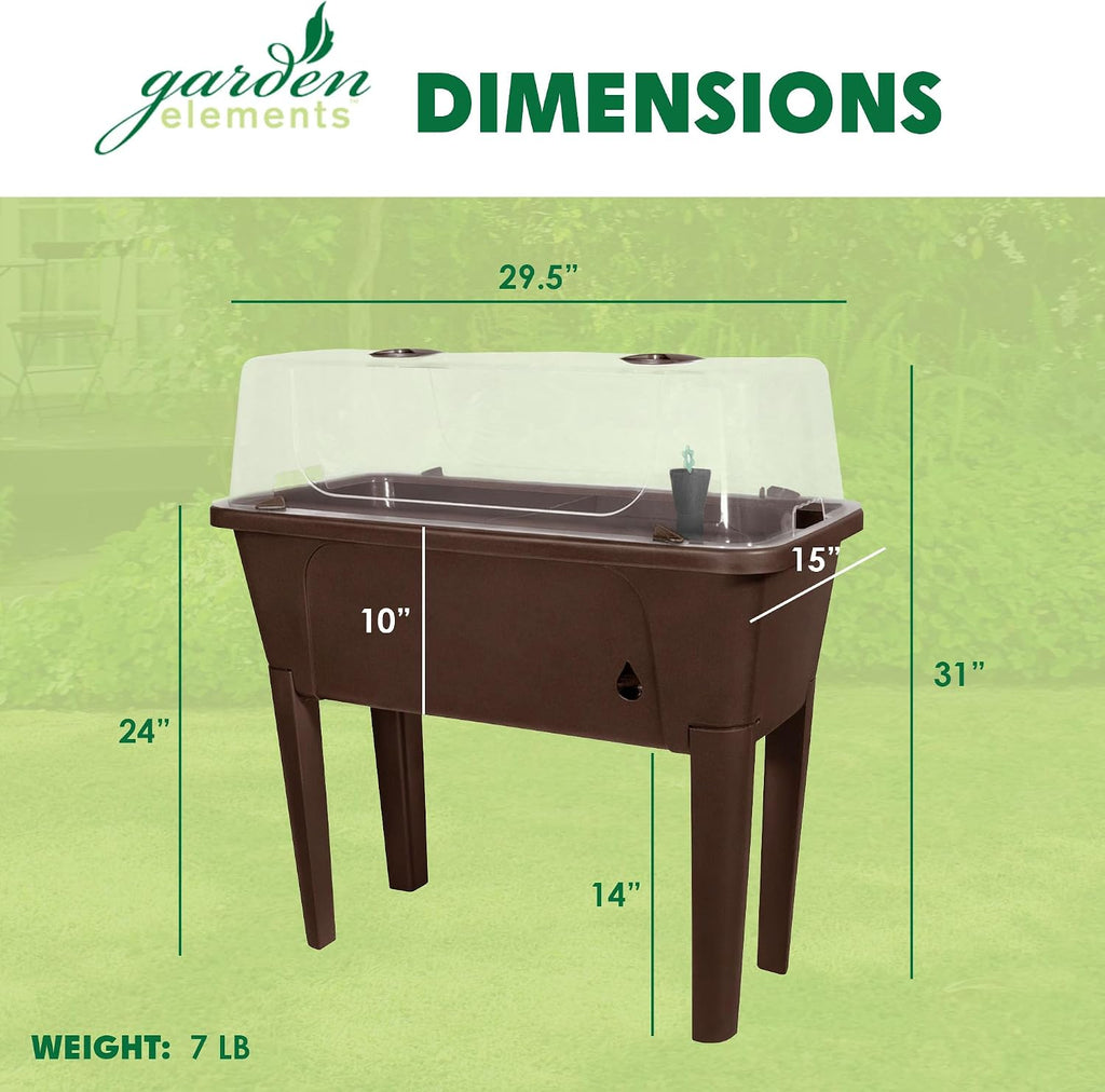 Garden Elements Brown Elevated Raised Garden Bed, 29.5" x 15" - Self-Watering Planter Box with Ventilated Grow Dome for