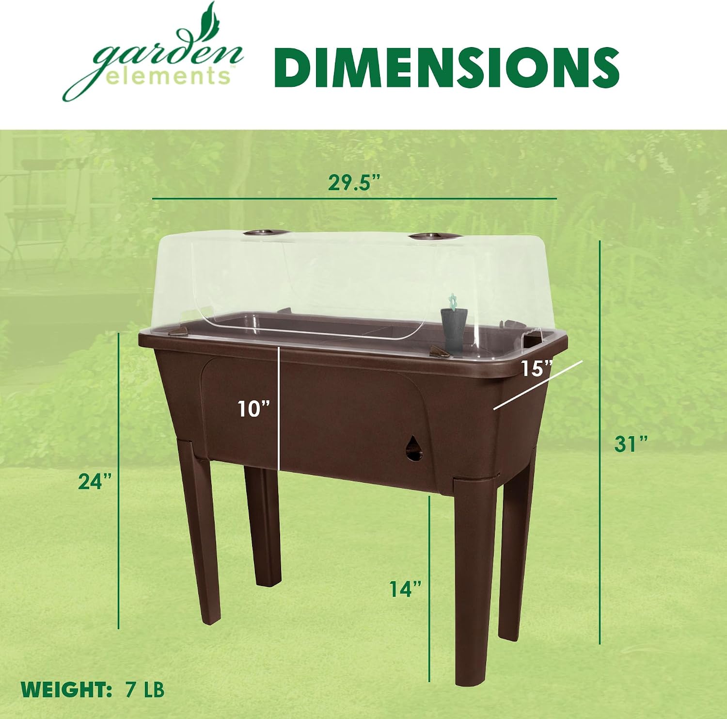 Garden Elements Brown Elevated Raised Garden Bed, 29.5" x 15" - Self-Watering Planter Box with Ventilated Grow Dome for