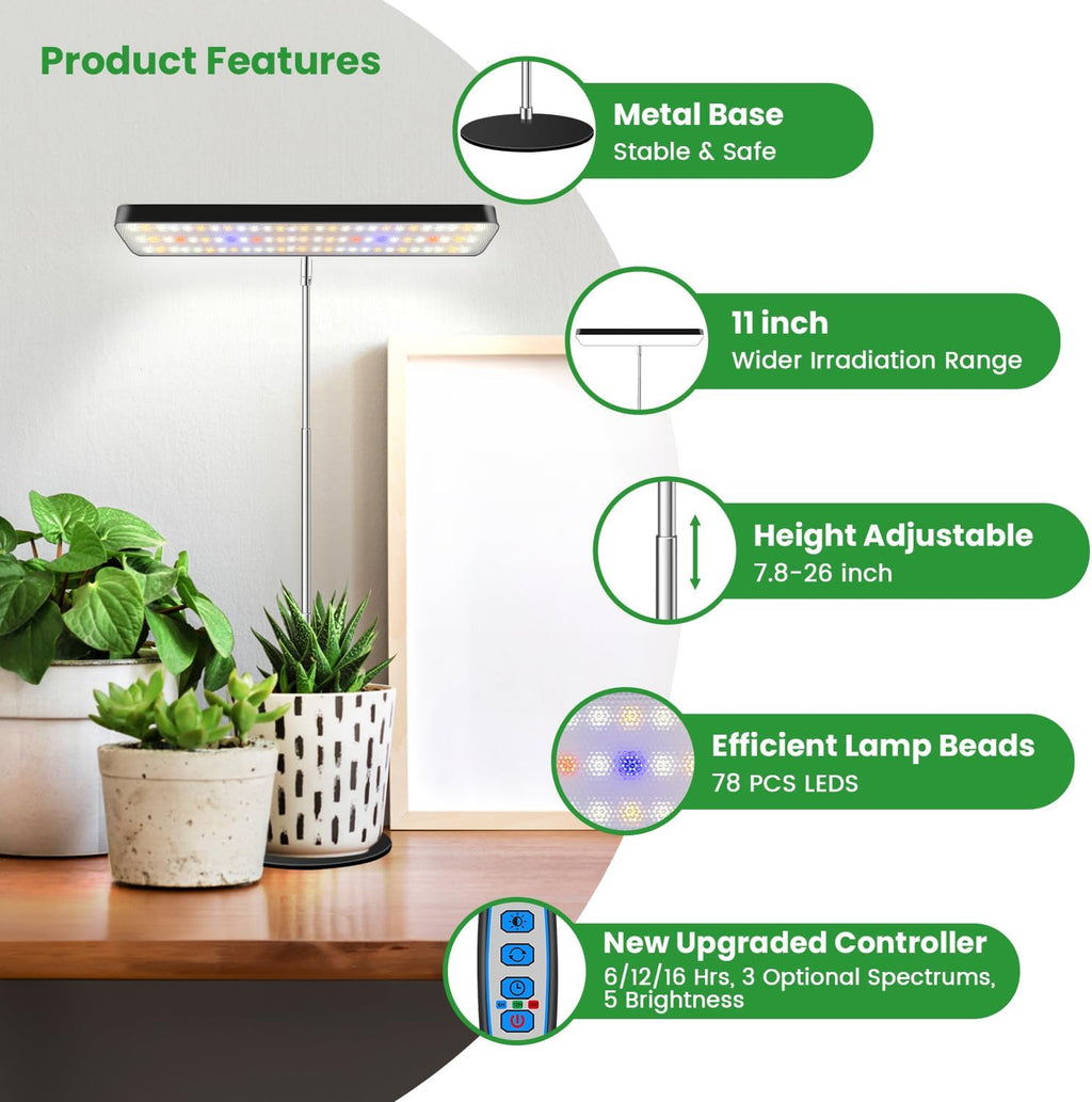 Wiaxulay Grow Light, 11in Full Spectrum Plant Lights for Indoor Growing 15W | 2 Pack Desk Grow Lamp for Seed Starting