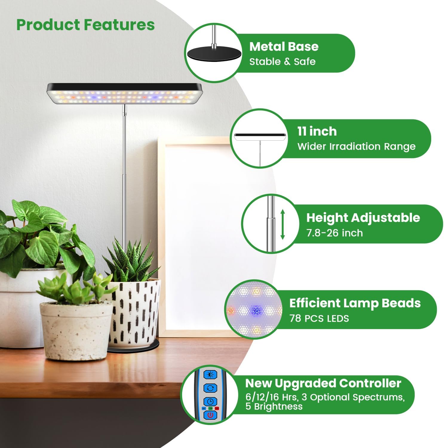 Wiaxulay Grow Light, 11in Full Spectrum Plant Lights for Indoor Growing 15W | 2 Pack Desk Grow Lamp for Seed Starting