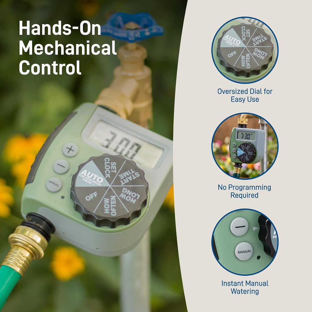 Orbit One Outlet Single-Dial Hose Faucet Timer - Easy Programmable - For Garden Watering System - LCD Hose Timer with