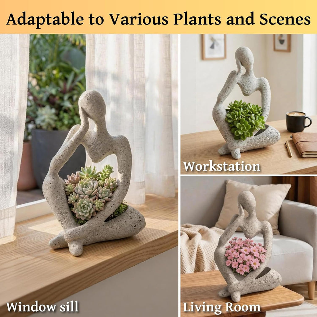 Large Resin Thinker Head Planter Pot with Drainage Hole Unique Indoor Outdoor Flower Pot for Succulents Cacti and Home