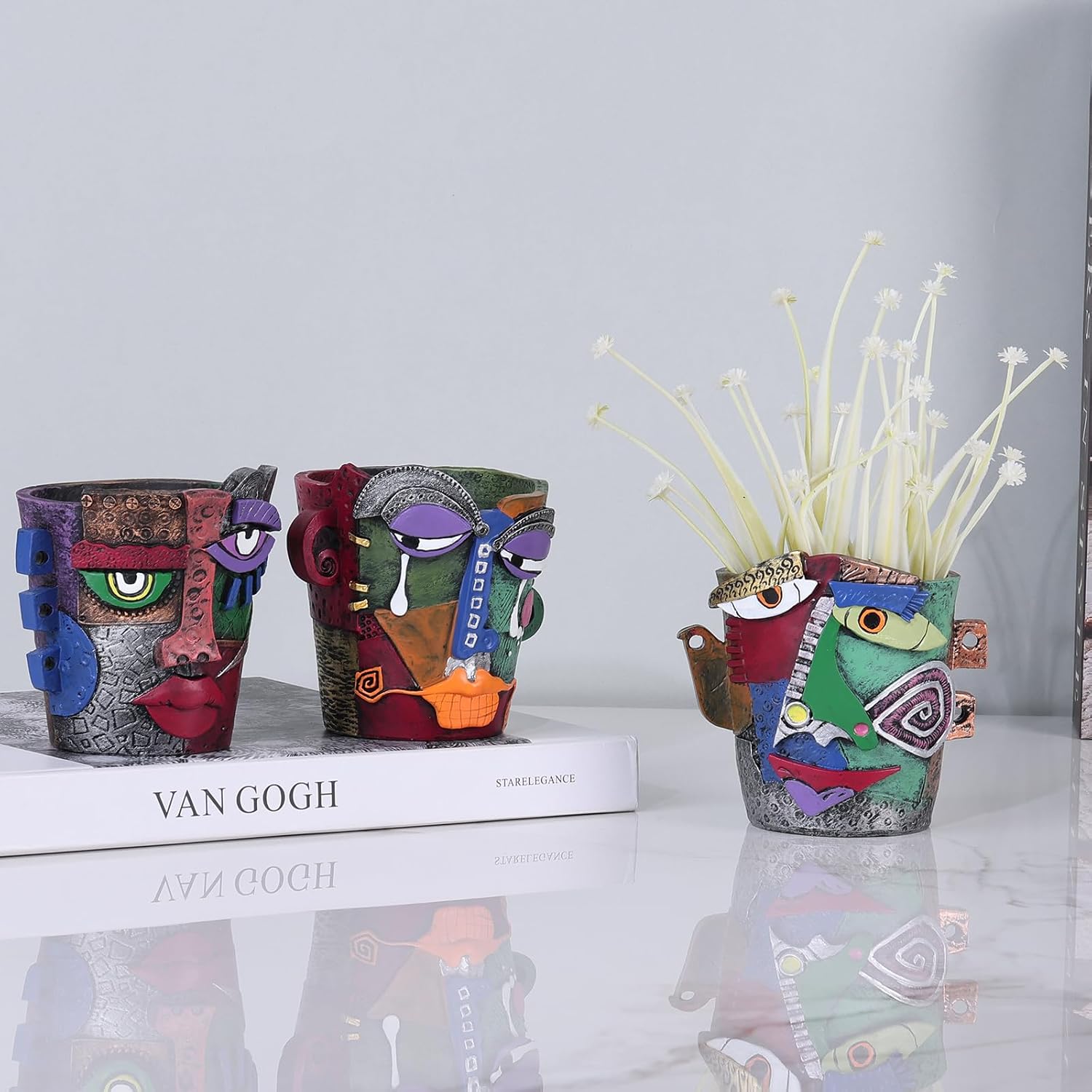 Mini Abstract Face Planter – Small Picasso-Inspired Resin Planter for Succulents, Cacti & Small Plants, Whimsical