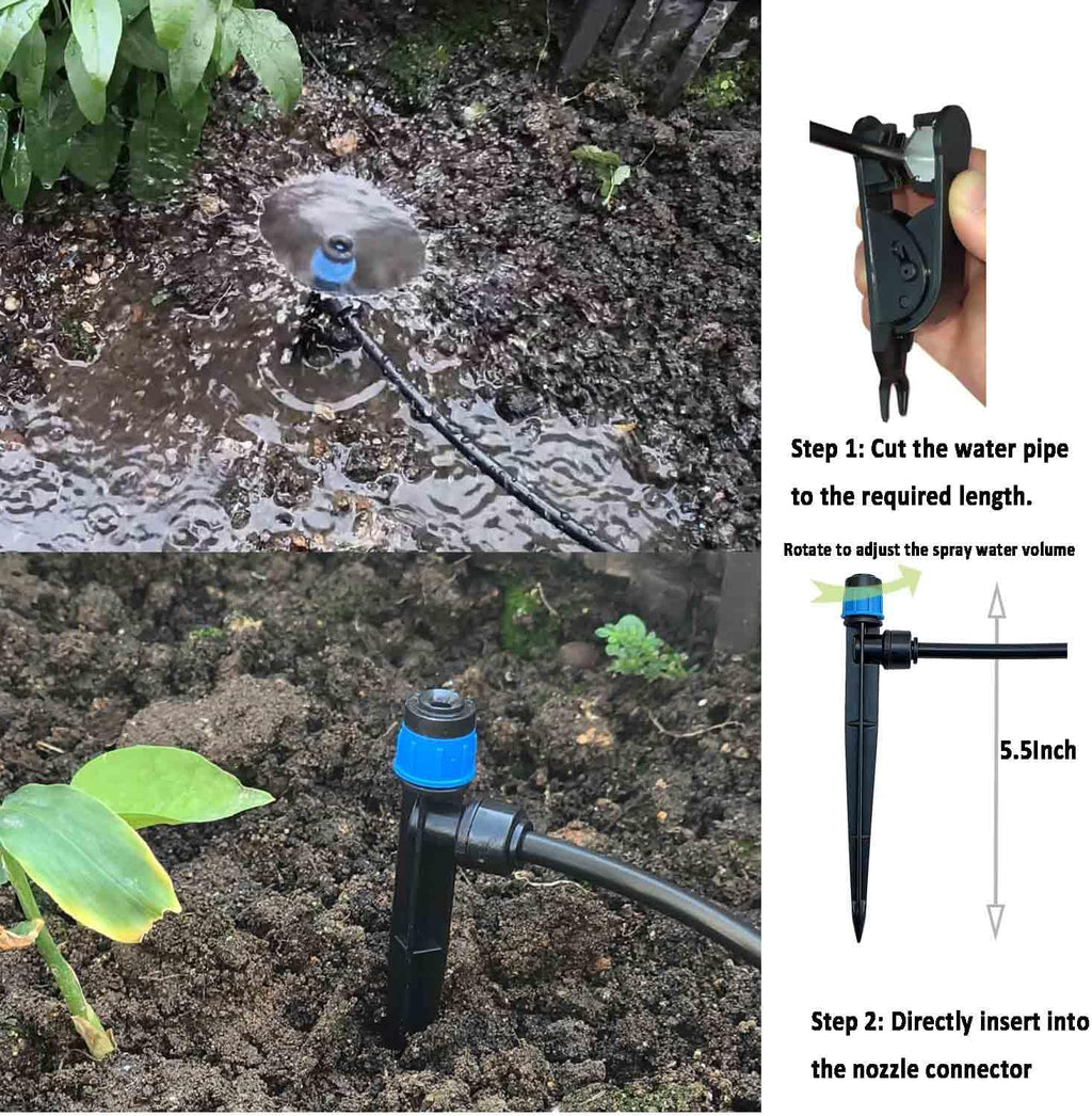Drip Irrigation System with Timer for Garden,Main ID 1/2inch 16.5Ft and 1/4inch 96Ft Water Hose, Automatic Watering
