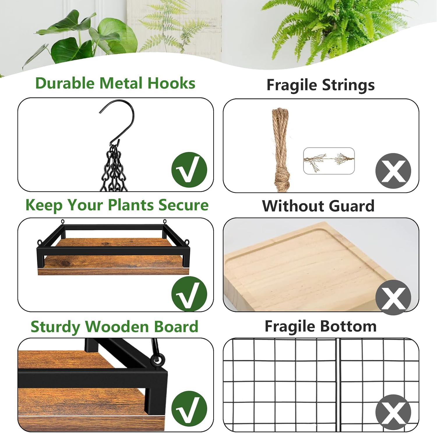 Lilybud--lily Plant Hanger Indoor, 2 Pack 11.8" Wooden Hanging Plant Holder | Hanging Planter for Indoor Plants, Load