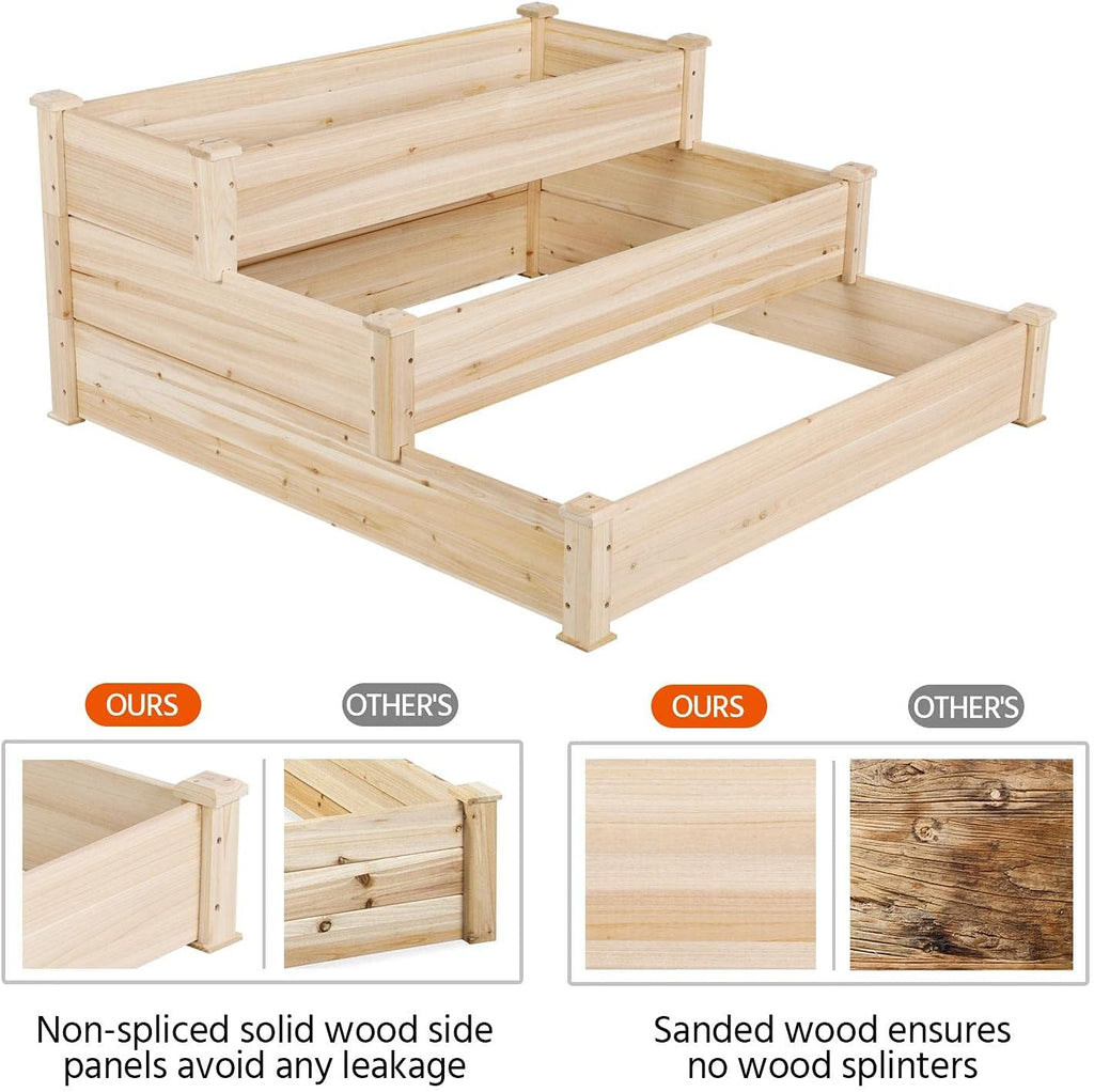Yaheetech 3 Tier 47 x 47 x 22in Raised Garden Bed Horticulture Outdoor Elevated Flower Box Tiered Garden Bed Wooden