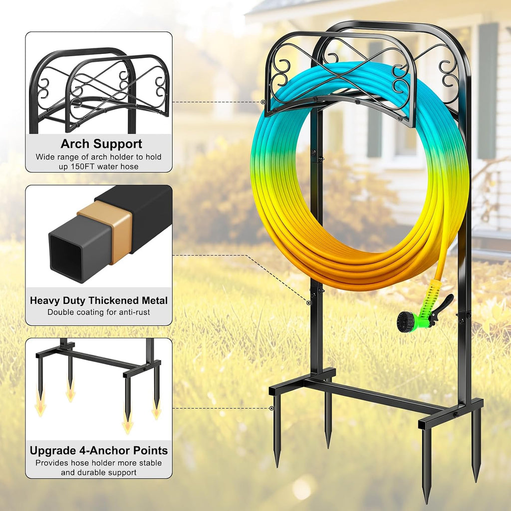 Gtongoko Garden Hose Holder for Outside 43" Heavy Duty Freestanding Water Hose Holder with 4 Stable Spikes Metal Hose