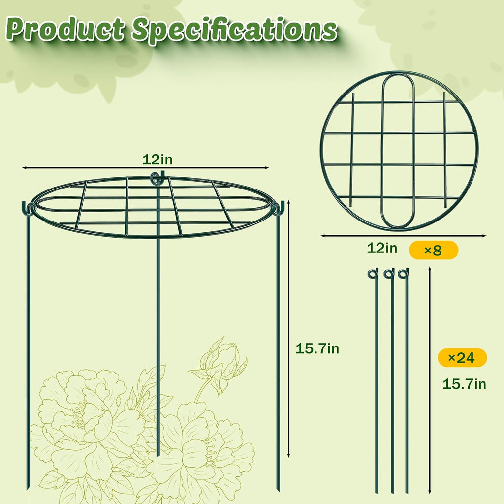 TTQ 8 Pack 12 x 15.7 inch Peony Cages and Supports,Metal Grow Through Plant Supports for Outdoor Plants,Flowers Support
