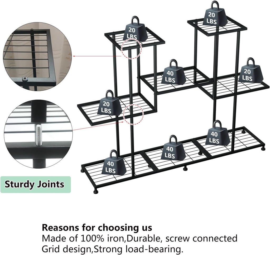 Twhep Metal Plant Stand, 5 Tiers Multifunctional Plant Stands for Indoor Plants, Decorative Black Steel Plant Shelf for