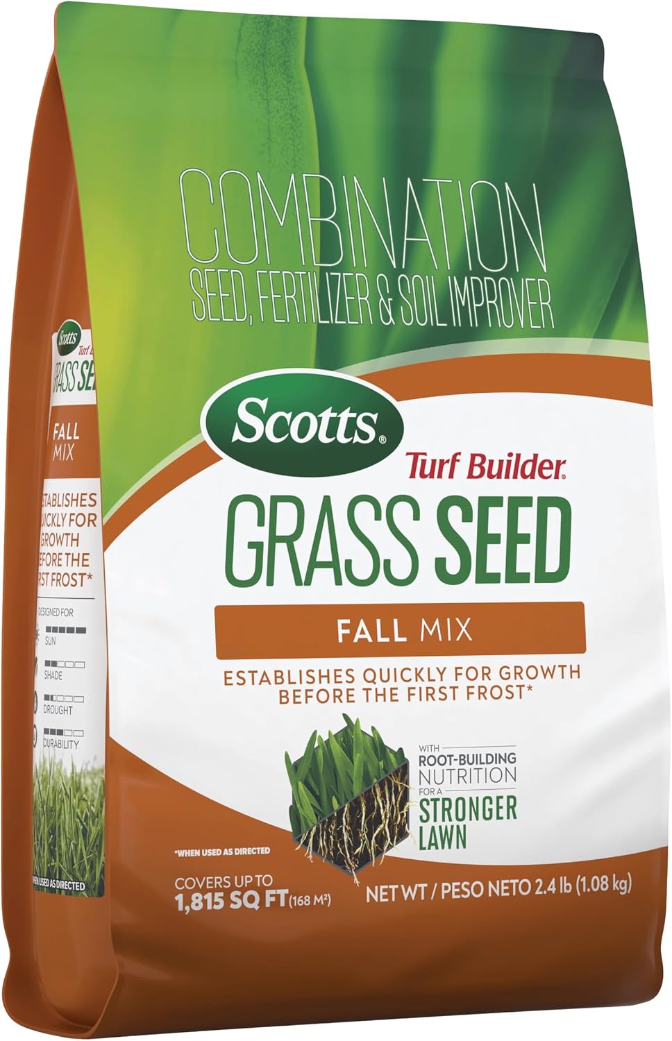 Scotts Turf Builder Grass Seed Fall Mix, 2.4 lbs. | Grass Seed Plus Lawn Fertilizer and Soil Improver, Covers Up To