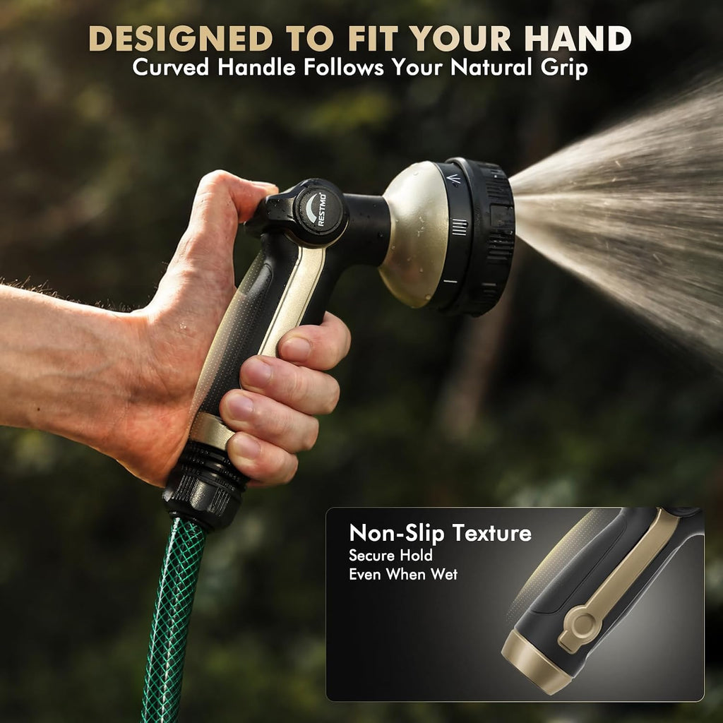 RESTMO Garden Hose Nozzle Heavy Duty, Thumb Control Hose Sprayer Nozzle | 8 Adjustable Spray Patters Water Hose Nozzle