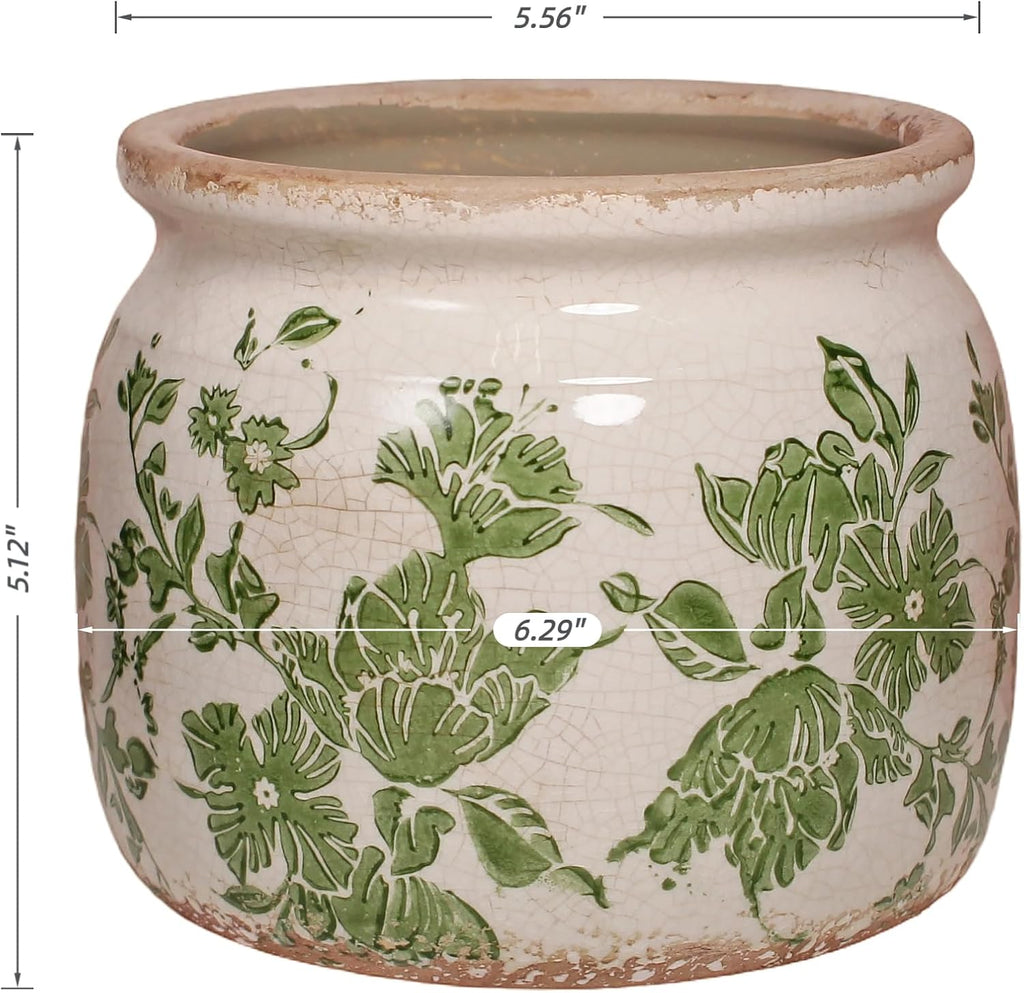 Tuscan Ceramic Indoor Plant Pot, Rustic Farmhouse Vase for Home Decor | 6.29'' Decoration Planter for Snake Plant