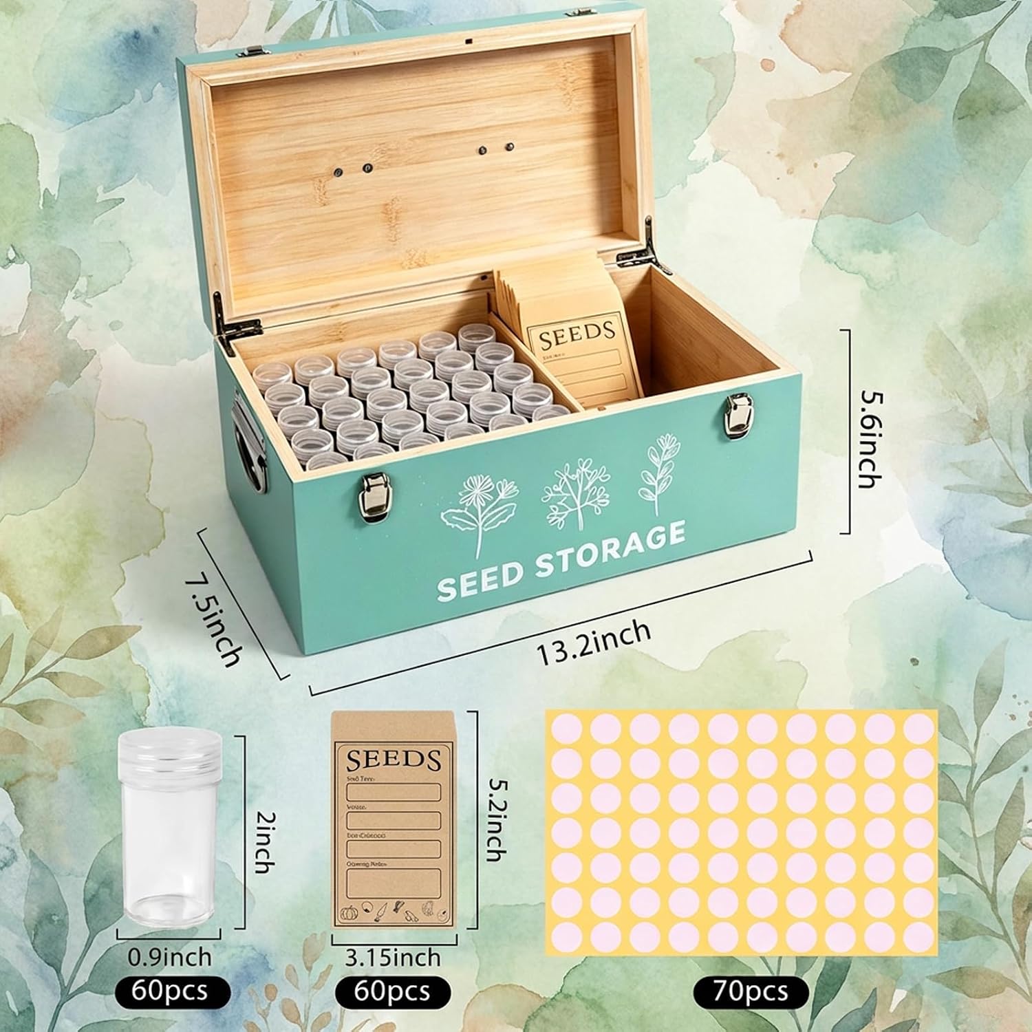 60 Slots Seed Storage Organizer, Bamboo Seed Box with Lid and Safety Locks | Bamboo, Strong Seal, Completely Blocks
