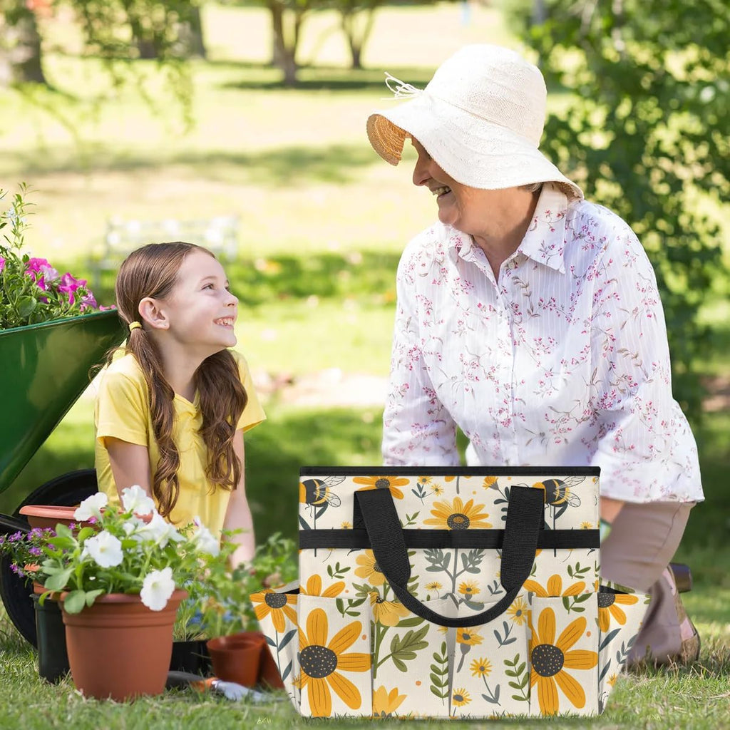 Bee Flower Garden Tool Bag for Women Waterproof & Reusable Heavy Duty Gardening Tote Storage Organizer Toiletry Bag
