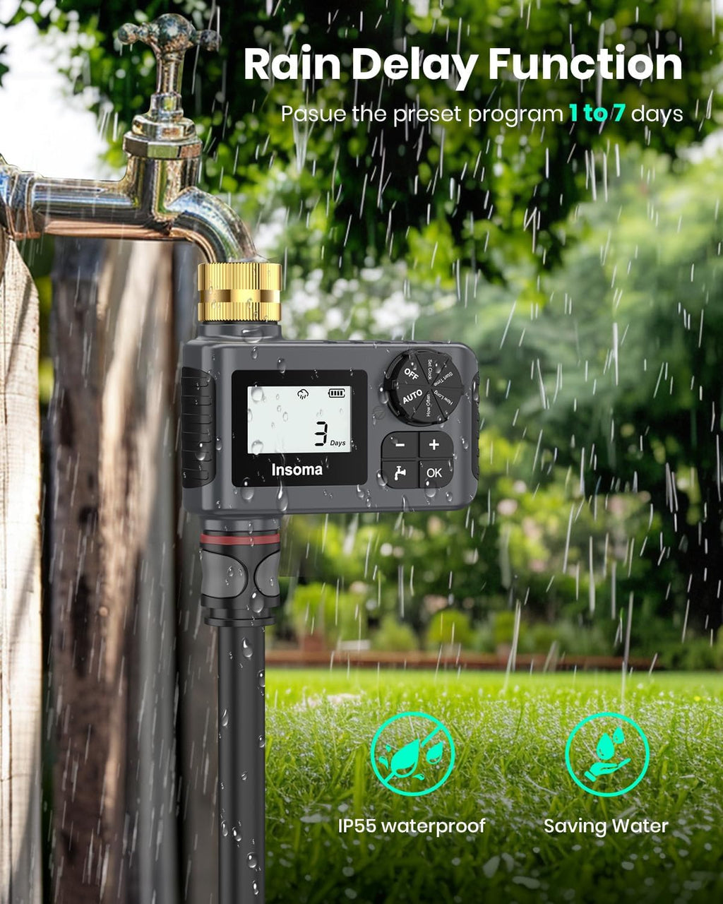 Sprinkler Timer with Brass Swivel, Programmable Water Timer for Outdoor Garden Hose, Hose Timers with Rain