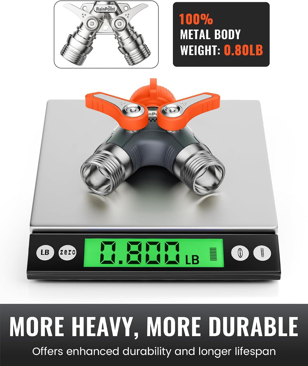 RAINPOINT Garden Hose Splitter 2 Way Heavy Duty, Water Hose Y Spigot Splitter with Shutoff Valves,100% Metal Body Water