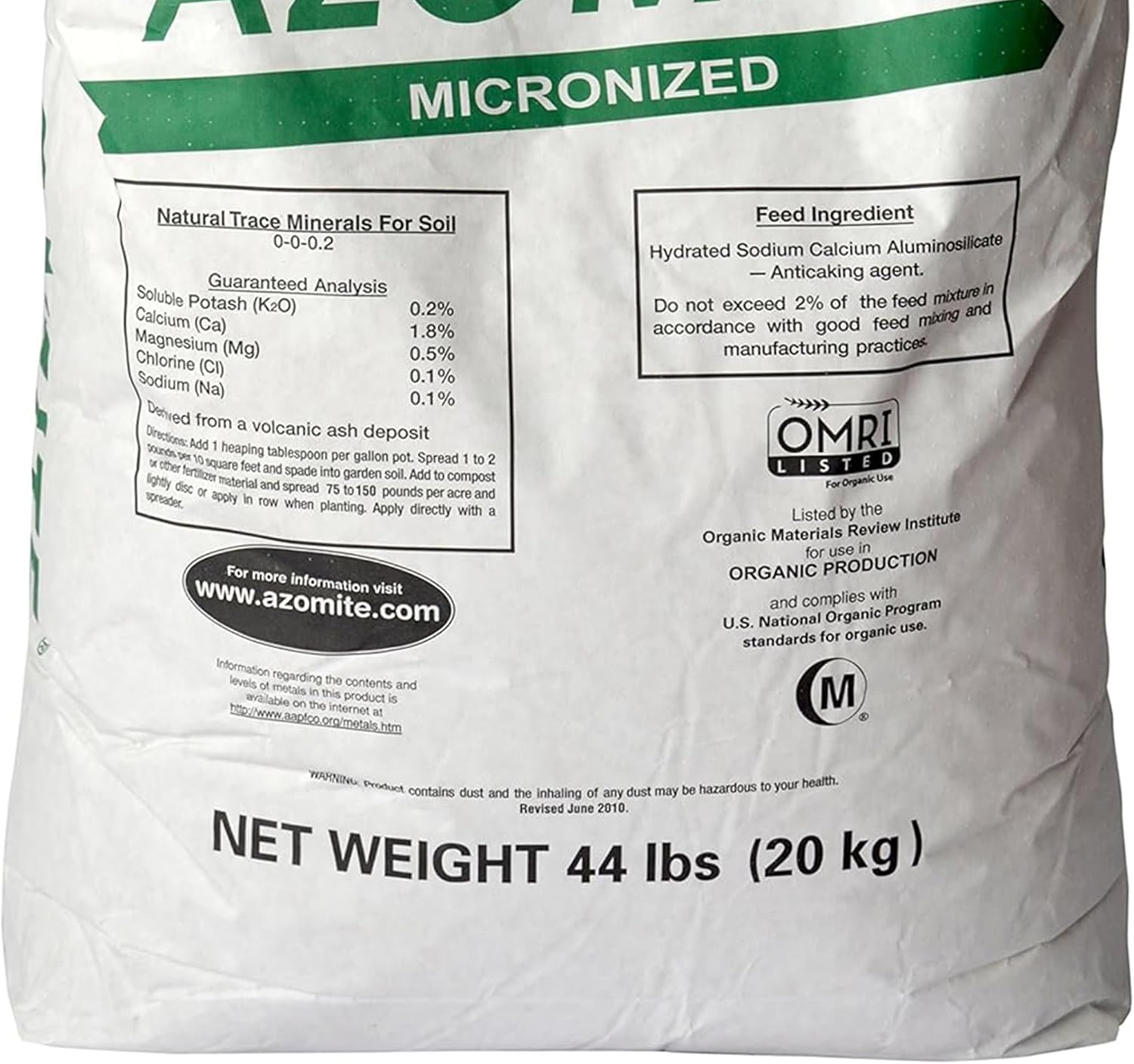 Azomite Raw Supply Organic Trace Mineral Powder 44LB Micronized, White