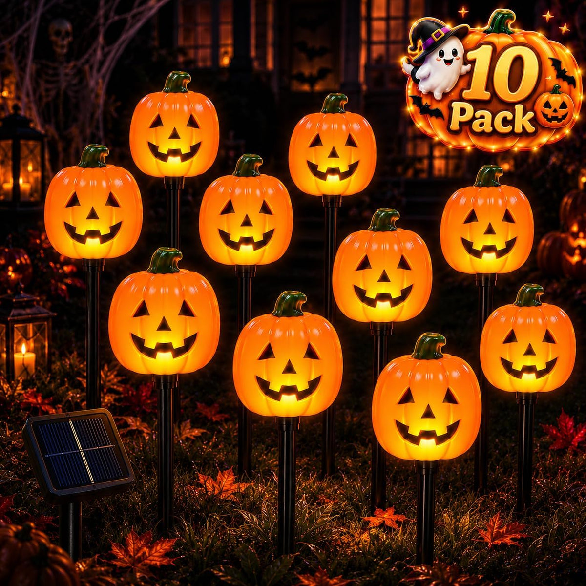 10 Pack Halloween Decorations Outdoor Pumpkin Moon Garden (Oval Pumpkin)