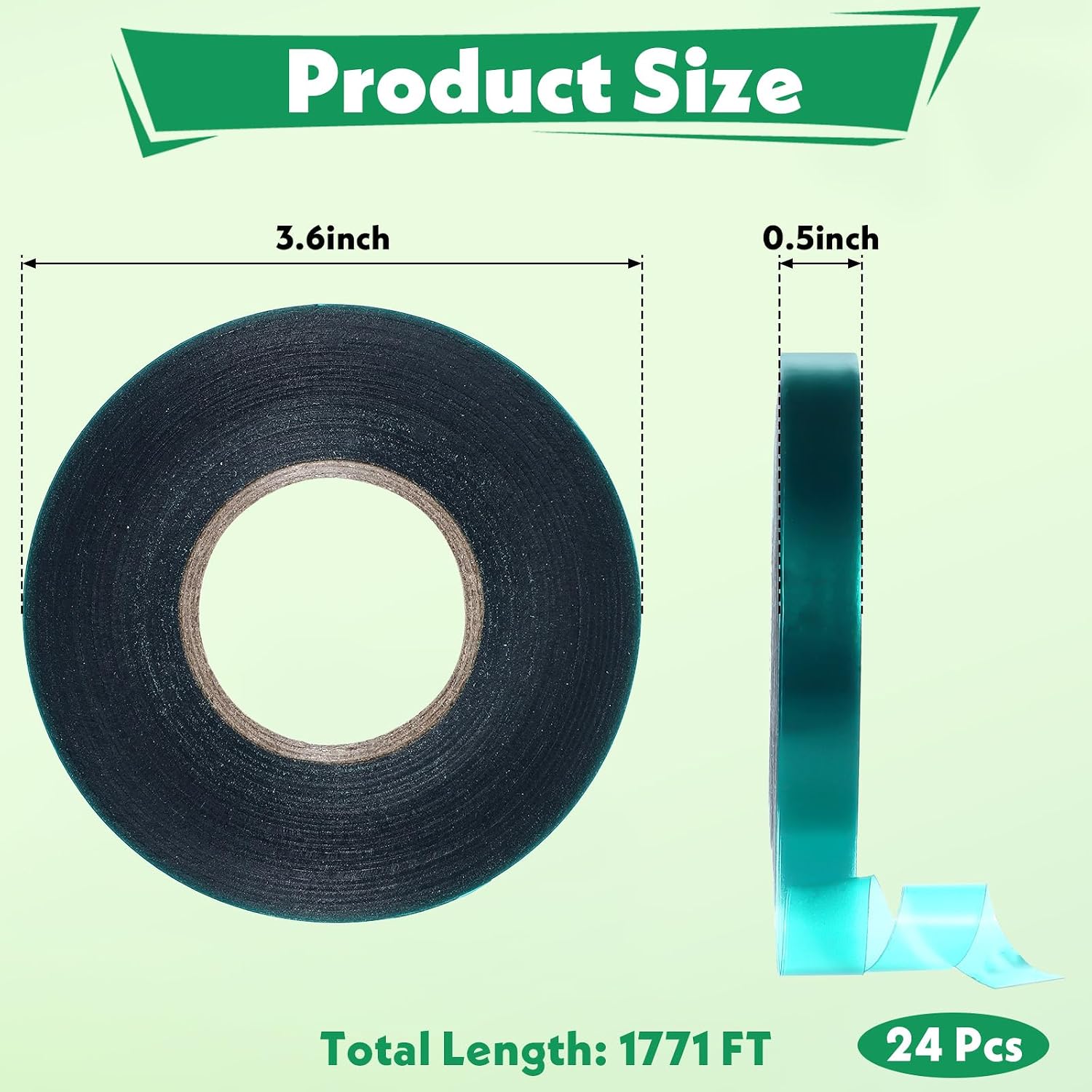24 Pcs Stretch Tie Tape, 150 Feet x 1/2" Wide Reusable Garden Plant Ties Green Tapes for Plants, Thick Garden Vinyl