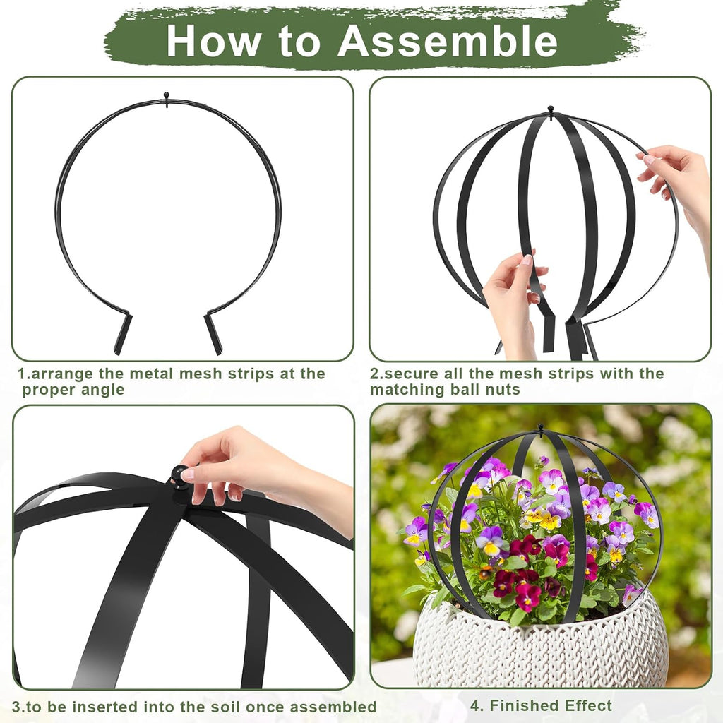 Metal Circle Trellis, Garden Sculpture Globe Topiary for Climbing Plants Outdoor Potted Round Planter Trellis Black