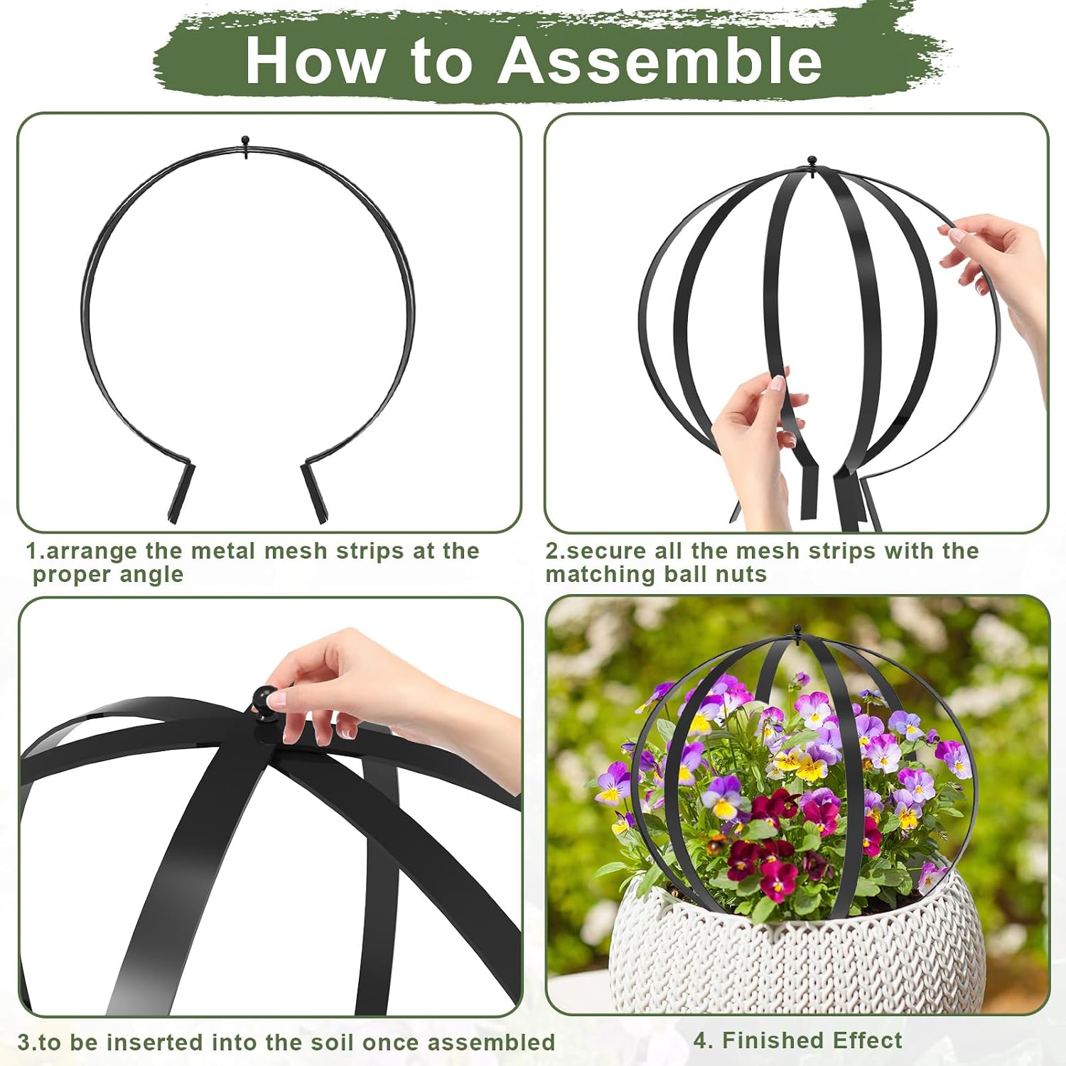 Metal Circle Trellis, Garden Sculpture Globe Topiary for Climbing Plants Outdoor Potted Round Planter Trellis Black