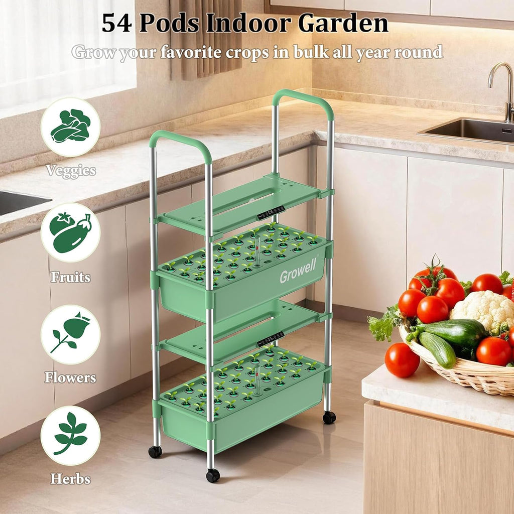 Growell Hydroponics Growing System Kit, 54 Pods Vertical Indoor Herb Garden with Smart LED Grow Light, Auto Circulating