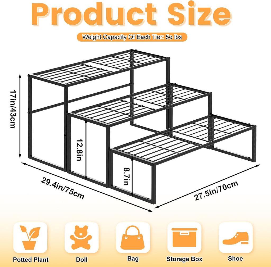 3 Tier Metal Plant Stand Indoor Outdoor, Potted Multiple Flower Pot Holder Rack Plant Shelf, Heavy Duty Planter Display
