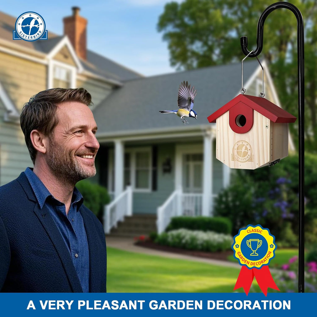 SISTERBIRD Wren Bird Houses for Outside Cedar Hanging Birdhouses for Outdoors 1-1/8" Entrance Hole Bird Houses for