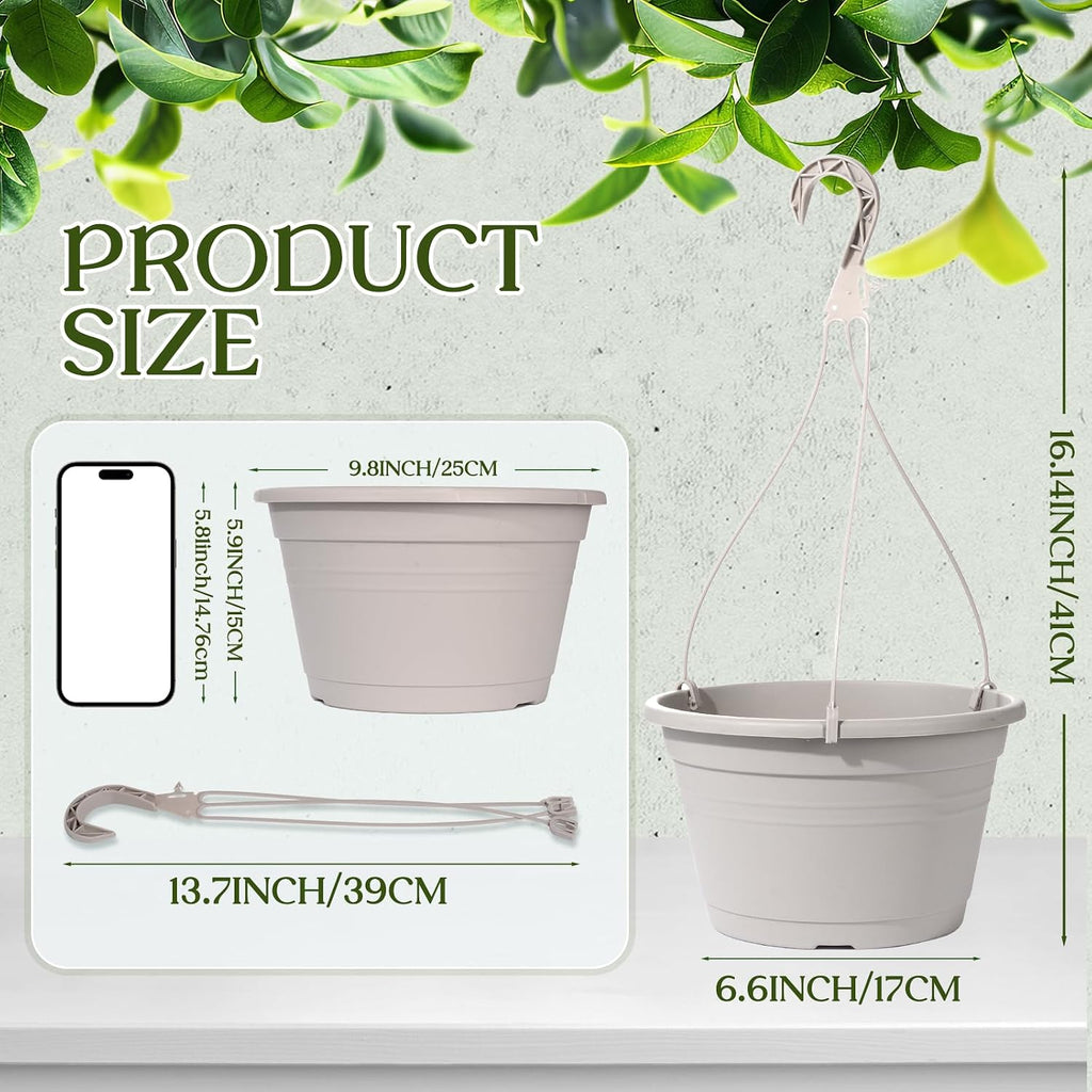 4 Pcs Hanging Planters,10" Hanging Pots Plastic Hanging Flower Plant Basket with Drainage Trays & Chain Holder for