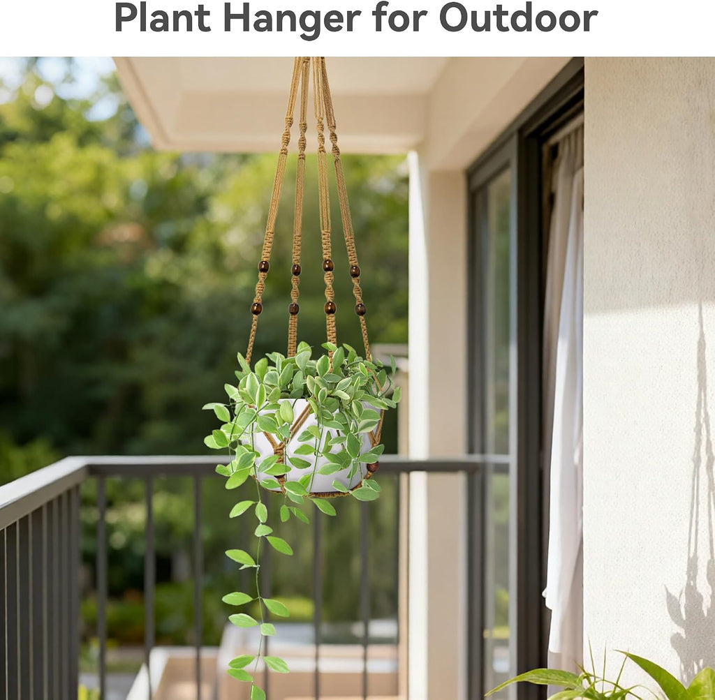 USLAI Macrame Plant Hanger, Fits 4 to 15 Inch Pots, 35 Inch, Brown, 3 Pack | Strong Hanging Plant Holder for Indoor