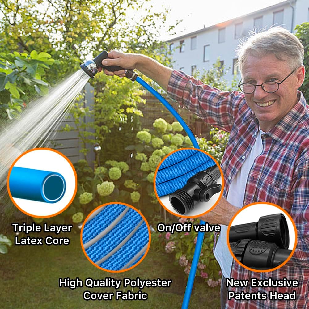 Garden Hose, 75ft Water Hose, Lightweight Outside Lawn Hose, Outdoor Hose for Yard Backyard, Collapsible & Car Wash