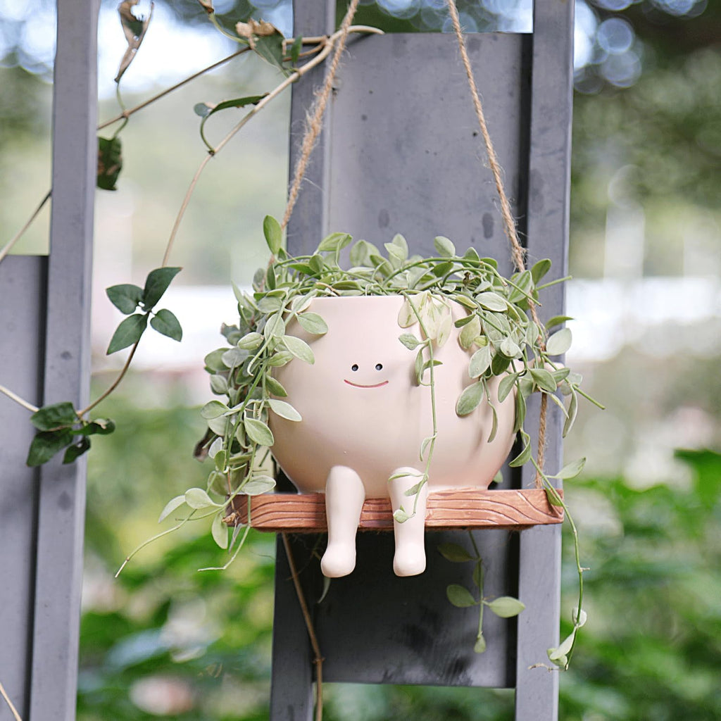 Large Swinging Smiley Face Planter Pot Hanging Flower Planters for Indoor and Outdoor Plants, Funny Succulent Pots for