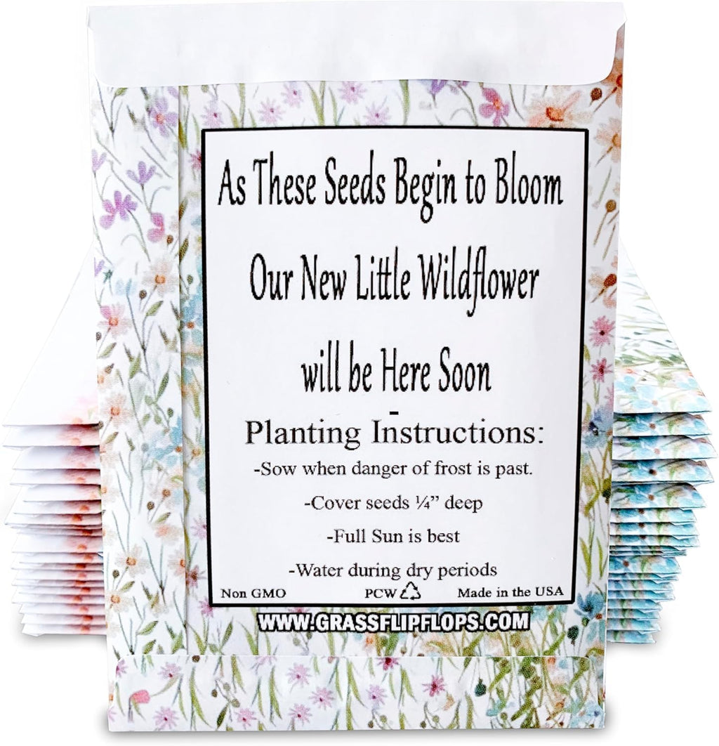 25 Wildflower Seed Packets - Baby Shower Favors for Guests - Gender Reveal Party Supplies - Wild Flower Seeds Throw and